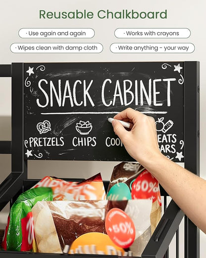 CHOEZON Snack Organizer for Countertop with Elastic Band Storage Basket, 3-in-1 Snack Display Rack with 8 Hooks & Chalkboard, Candy Holder Stand for Store, Party, Rustic Brown and Black TCJ82BF