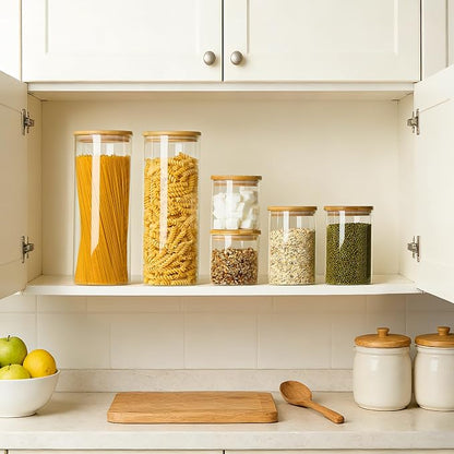 Vtopmart 3 Pack Kitchen Containers with Airtight Bamboo Lids (74oz/27oz/20oz), Glass Pantry Storage Containers for Pasta, Nuts, Coffee Beans, Cereal, Canisters Set for Pantry Organization, BPA Free