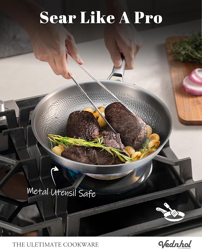 Titanium Pans set, 8+10+12Inch Pure Titanium Hammered Upgarde Pro with Two Lids, Non-Toxic Skillet for Cooking, PFAS/PFOA/PTFE Free Cookware, Dishwasher&Oven Safe, Kitchen Induction Compatible
