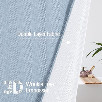 Gibelle Fog Blue Shower Curtain for Bathroom, 3D Embossed Textured Fabric Shower Curtain, Modern Farmhouse Chic Soft Cloth Shower Curtain Set with Hooks, 72x72