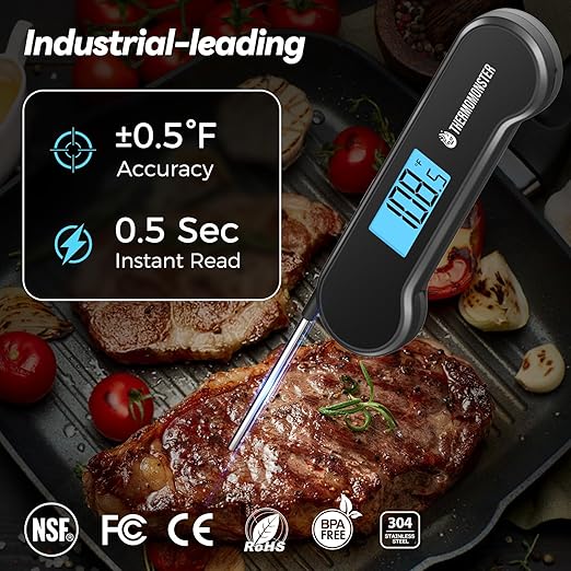 0.5 Sec Instant Read Meat Thermometer Digital with ±0.5℉ Precision, Food Thermometer for Cooking Kitchen Gadgets, Oven Grill Candy BBQ Essentials Accessories, Gifts for Him Dad Men Birthday, Black
