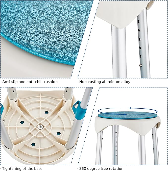 Shower Chair Stool for Inside Shower, Small Corner Plastic Stool for Shower 300 Lb,360° Swivel Bath Shower Seat for Seniors Adults Sitting, Adjustable Bathtub Stool with Storage Tray (Green)
