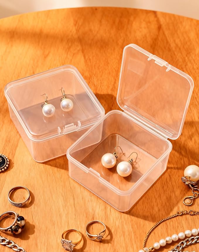 LJY 60 Pieces Square Mini Clear Plastic Storage Containers Box Case with Lids for Small Items and Other Craft Projects (Transparent, 2.5 x 2.5 x 1.4 inch)