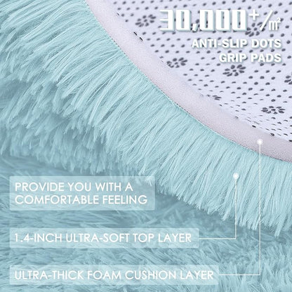 OLANLY 2x6 Machine Washable Runner Rugs for Hallway, Soft Fluffy Shaggy Bedside Rugs for Bedroom, Living Room, Indoor Floor Carpet for Kids Girls and Boys, Home Decor Aesthetic, Light Blue