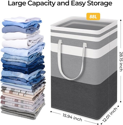 HomeHacks 4-Pack Large Laundry Basket, Waterproof, Freestanding Laundry Hamper, Collapsible Tall Clothes Hamper with Extended Handles for Clothes in the Dorm and Family-(Gradient Grey, 88L)