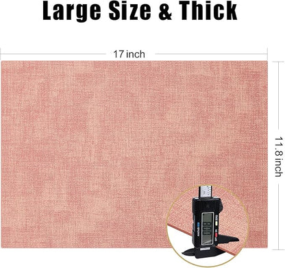 Homaxy Faux Leather Heat Resistant Placemats for Dining Table Set of 6, Waterproof Wipeable Washable PU Table Mats, Easy to Clean Anti-Slip Place Mats, 11.8" x 17", Pink