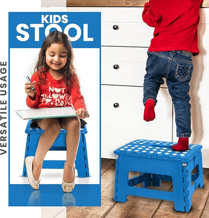 Utopia Home Folding Step Stool with Handle – 9 Inch Anti Slip Collapsible Stool – Holds Up to 300 lbs – Sturdy Plastic Step Stool Foldable for Kitchen, Bathroom and Home Use (2-Pack, Blue)