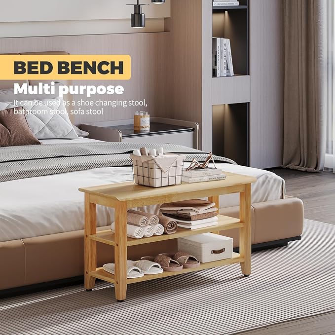 Wood Shoe Bench for Entryway,Bench with Shoe Rack,Storage Shoe Organizer for Hallway,Living Room,Bedroom (Natural, 31.5''W×11.81‘’D×17.71‘’H)