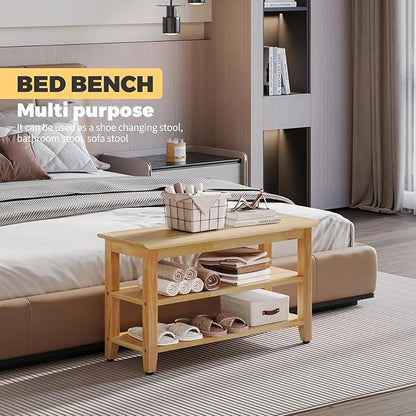 Wood Shoe Bench for Entryway,Bench with Shoe Rack,Storage Shoe Organizer for Hallway,Living Room,Bedroom (Natural, 31.5''W×11.81‘’D×17.71‘’H)