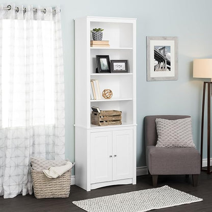 Prepac Sonoma Tall 6-Tier Bookcase 80"H with Doors & 2 Adjustable Shelves, White Storage Cabinet, Modern Display Cabinet, Bookshelf with Storage Shelves for Home Office, Living Room, Bedroom