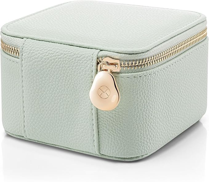 Vlando Jewelry Travel Case,Travel Jewelry Organizer with Clear Velvet Jewelry Bags Storage Zipper Pockets, Girls Women Gift Ideas for Wedding Party Thanksgiving Christmas-Light Green