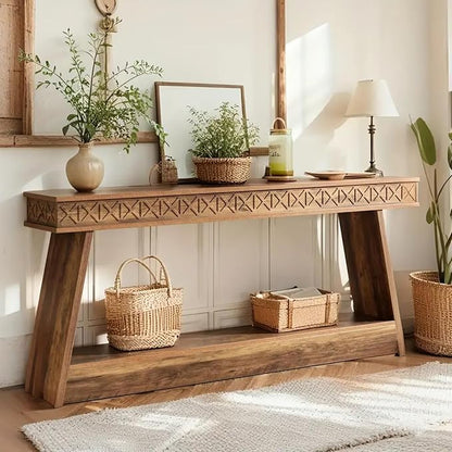 Tribesigns 70.9 Inch Extra Long Console Table, Wood Entryway Table with Storage, Narrow Long Sofa Tables Behind Couch, Farmhouse Style Entry Table for Living Room, Entrance, Hallway, Rustic Brown