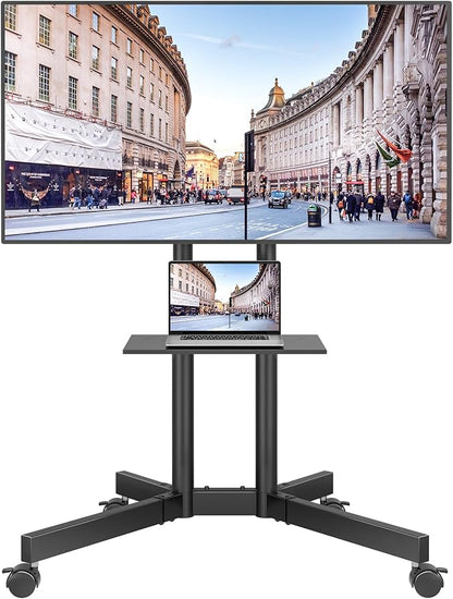 BONTEC Rolling TV Stand with Tilt, Mobile TV Cart for 32–85 Inch LED LCD OLED Flat & Curved TVs, Portable Stand with Laptop Shelf, Locking Wheels, Outdoor TV Stand Holds 132 lbs, Max VESA 600x400mm