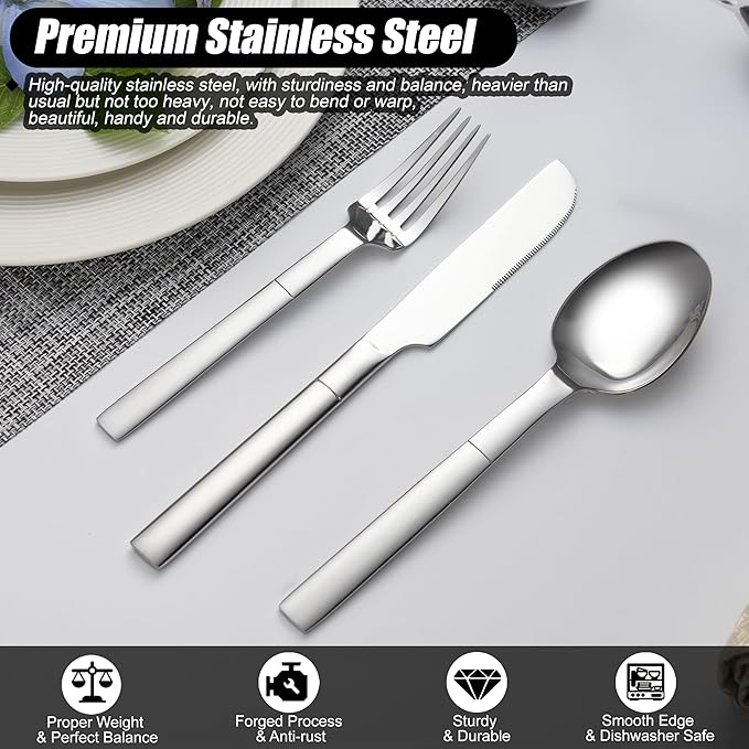 Heavy Duty Silverware Set for 8, 40 Piece Stainless Steel Flatware Utensils Cutlery Set Including Knife Fork and Spoon, Mirror Polished, Gift Package for Wedding Housewarming, Dishwasher Safe