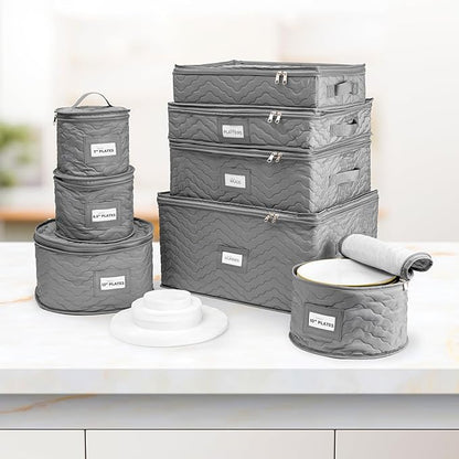Sorbus China Storage Containers (Quilted) - Glass & Dish Storage Containers for Transport, Moving, Party - 8 Pc Stackable Plate Storage Set for Dinnerware, Mugs, Cups - Felt Plate Protectors Included
