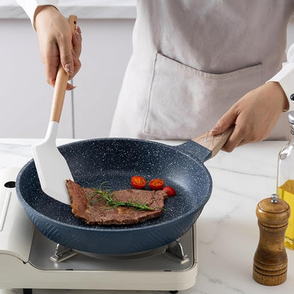 Country Kitchen Non-Stick Cast Aluminum Cookware Set - Durable Kitchen Cookware for Everyday Cooking, Navy, 11 Pc.