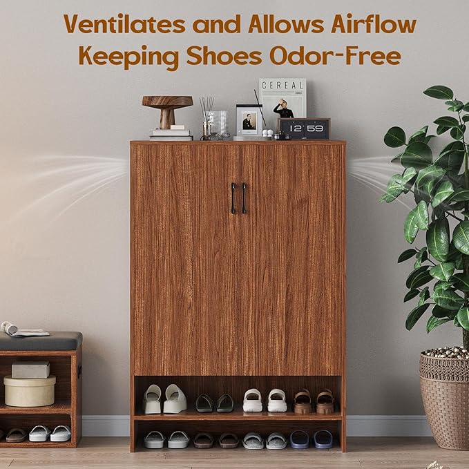 Soohow Shoe Cabinet with Doors, 7 Tier 28 Pairs Shoe Cabinet Storage for Entryway, Hidden Narrow Shoe Cabinets with Adjustable Shelves for Hallway, Living Room