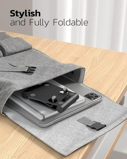 Nulaxy 2 Pack Dual Folding Cell Phone Stand, Fully Adjustable Foldable Desktop Phone Holder Cradle Dock Compatible with iPhone 17 16 15 14 13 12 Pro Max Xs Xr X 8, All Phones, Black