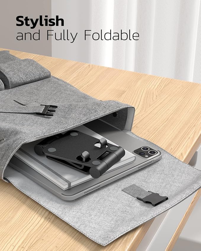 Nulaxy 2 Pack Fully Aluminum Dual Folding Cell Phone Stand, Adjustable Foldable Desktop Phone Holder for Desk Compatible with iPhone 17 16 15 14 13 12 11 Pro Max Xs Xr X 8, All Phones, Black & Silver