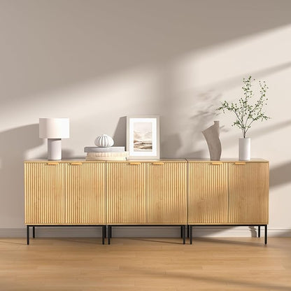 Fluted Sideboard, Buffet Cabinet with Storage, Wooden with Doors and Shelves,Accent Cabinet for Living Dining Room, Entryway