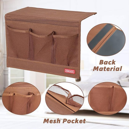 HAKACC Bedside Storage Organizer, Remote Control Holder, Bed Pockets Bedside Caddy Storage for Table Cabinet Phone Glasses, Brown