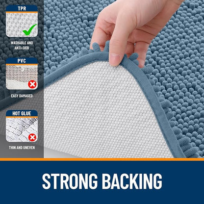 OLANLY Bathroom Runner Rugs 59x24, Soft Absorbent Chenille Bath Rugs, Rubber Backing Quick Dry, Machine Washable Long Bath Mats for Bathroom Floor, Tub and Shower, Home Decor Accessories, Airy Blue