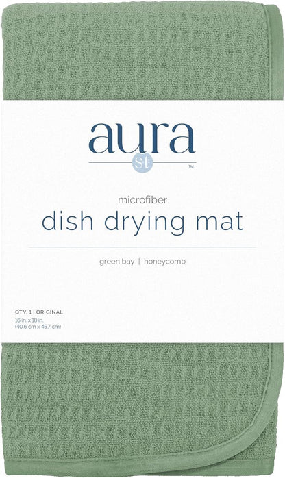 S&T INC. Dish Drying Mat, 16” x 18”, Absorbent Microfiber Kitchen Counter Mat, Dish Drying Pad for Dishes, Utensils, Pots and Pans, Large, Sage Green