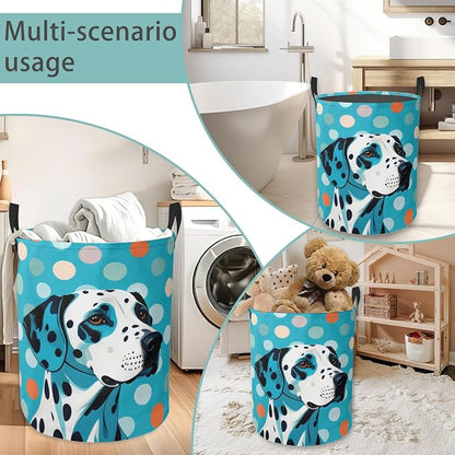Dalmatian Dog Laundry Basket With Handles Tote Bag Oxford Cloth Funny Laundry Hamper Clothes Storage Bucket Toy Organizer 16" X 20.8"For Bathroom/Laundry/Bedroom