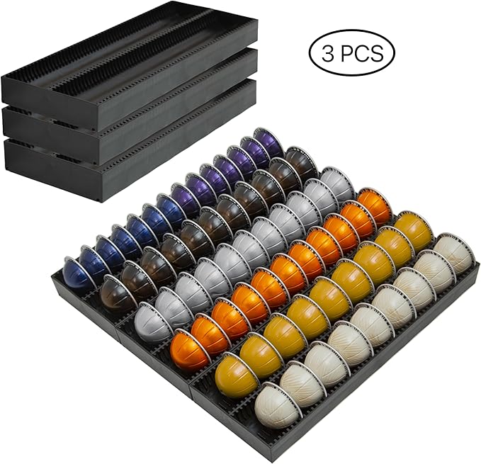 Coffee Pod Storage Holder Drawer Insert for Counter Compatible with Nespresso Vertuoline Capsules, Nespresso Pod Holder for Nespresso Vertuo for Home, Office, Coffee Station (3 Packs)