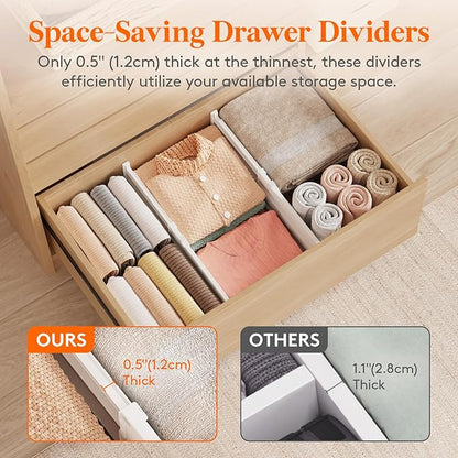 Lifewit 8" Tall 6 Pack Drawer Dividers, 13.8"-22.2" Adjustable Deep Drawer Organizer Clothes, Expandable White Plastic Separators for Dresser, Kitchen, Cabinet, Closet, Office Organization & Storage