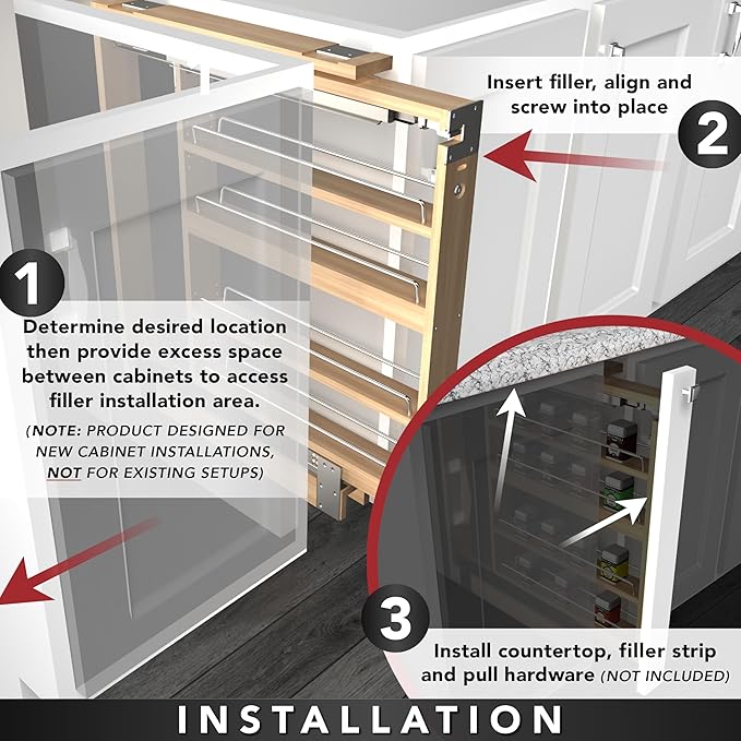 Rev-A-Shelf 6" W x 36" H Pull Out Quad Shelf Organizer for Wall & Base Kitchen Cabinets, Full Extension Filler Spice Rack, Adjustable, Wood, 432-WF36-6C