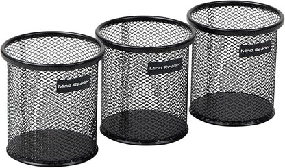 Mind Reader Pen and Accessories Holder, Desktop Organizer, Office, Metal Mesh, 3.5"L x 3.5"W x 3.75"H, Set of 3, Black