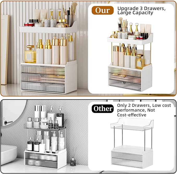 StorBin 2 Sets Makeup Organizer – 5 Tier Bathroom Organizers and Storage, Versatile Perfume Vanity Organizer, Ideal for Cosmetic, Large Skincare, Face Mask, Office Supplies, Clear