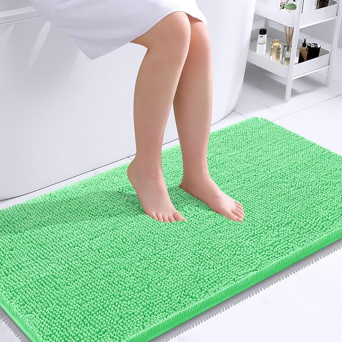 OLANLY Bathroom Runner Rugs 44x24, Soft Absorbent Chenille Bath Rugs, Rubber Backing Quick Dry, Machine Washable Long Bath Mats for Bathroom Floor, Tub and Shower, Home Decor Accessories, Mint Green