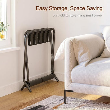 AMHANCIBLE Luggage Rack, Set of 2, Foldable Suitcase Stands for Guest Room, Metal Luggage Holder with Storage Shelf for Bedroom, Hotel, Easy Assemble, Black HLR02BK