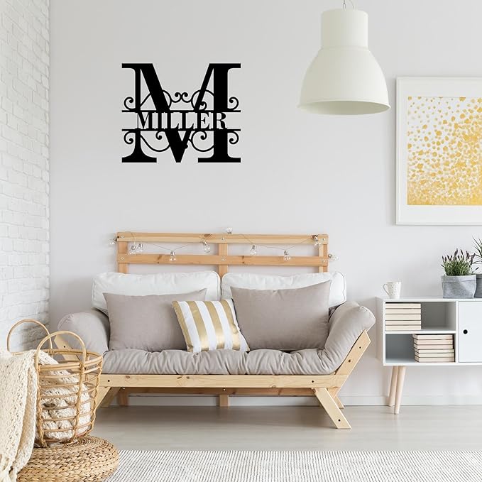 Personalized Metal Name Sign – Split Letter Monogram Wall Decor, Custom Family Last Name Sign, Wedding Gift, Metal Wall Art for Home, Monogram Sign