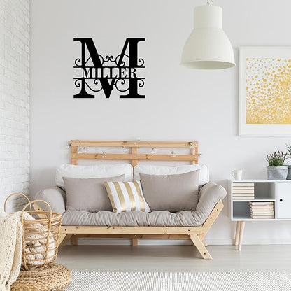 Personalized Metal Name Sign – Split Letter Monogram Wall Decor, Custom Family Last Name Sign, Wedding Gift, Metal Wall Art for Home, Monogram Sign