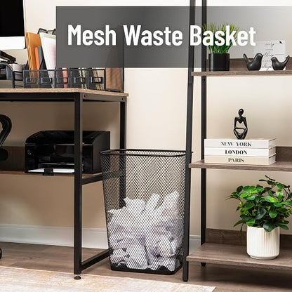 Mind Reader Executive Waste Paper Bins, 10 Gallon, Black, Set of 2 | Metal Mesh, Solid Bottom, Non Slip Pads, Office and Home