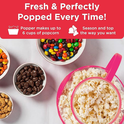 Ecolution Patented Micro-Pop Microwave Popcorn Popper with Temperature Safe Glass, 3-in-1 Lid Measures Kernels and Melts Butter, Made Without BPA, Dishwasher Safe, 1.5-Quart, Pink