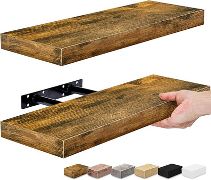 Sorbus Floating Shelves for Wall, Bathroom Shelves Wall Mounted for Kitchen, Bedroom, Bathroom Storage Over Toilet, Hanging Book Shelf for Home Decor Living Room (Rustic Brown, 2 Pack)