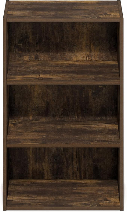 Furinno Basic Book Shelf, 3-Tier Bookshelf, Cube Storage Organizer Bookcase with Open Shelf, 11 x 17 x 26, for Living Room, Bedroom, Home Office, Amber Pine
