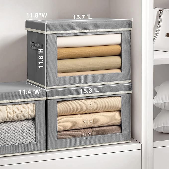 Homsorout Stackable Storage Bins with Lids - Large Decorative Basket with Lids, Fabric Foldable Closet Organizer Bins, Shelf Organizer for Living Room, Dorm, 5 Pack, Grey