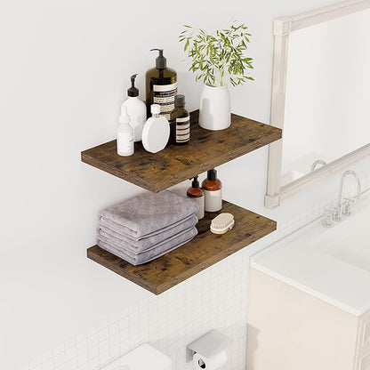 Dreamland 24" Floating Shelves for Wall, 12" Deep Slim Rustic Brown Floating Shelves, Wall-Mounted Shelves for Bedroom, Living Room, Kitchen, Bathroom - Set of 2