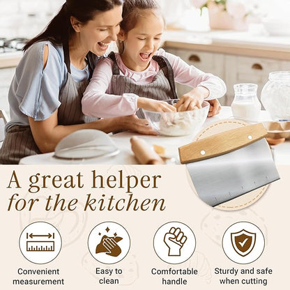 Multipurpose Bench Scraper, Dough Scraper and Dough Cutter for Flat Top Griddle, Bread, Pizza, and Pastry – Stainless Steel Griddle Scraper Chopper for Baking and Cooking