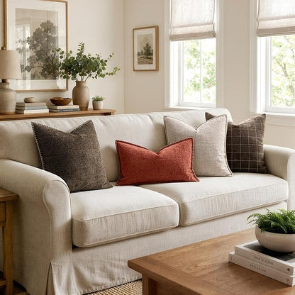 MIULEE Pack of 2 Couch Throw Pillow Covers 20x20 Inch Brown Farmhouse Decorative Pillow Covers with Stitched Edge Soft Chenille Solid Dyed Pillow Covers for Sofa Bed Living Room