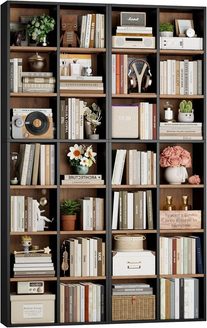 FOTOSOK 71'' Tall Bookshelf Set of 2, 7 Tier Large Bookshelf with Adjustable Shelves, Wide Bookcases and Bookshelf, DVD/CD Media Tower Storage, Cube Book Shelf Display Shelf Cabinet, Black/Brown