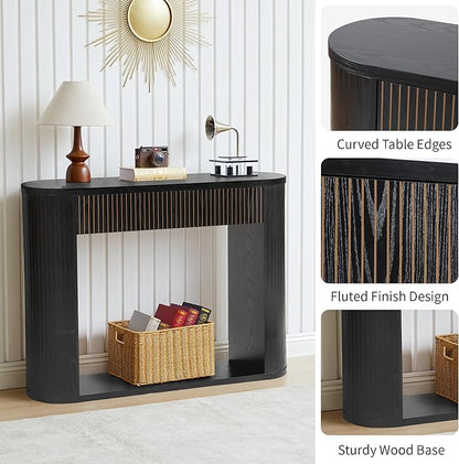 42.5” Console Table with 2 Drawers, Fluted Entryway Table with Rounded Corners, Rectangular Sofa Table Behind Couch for Living Room, Hallway, Foyer (Black)