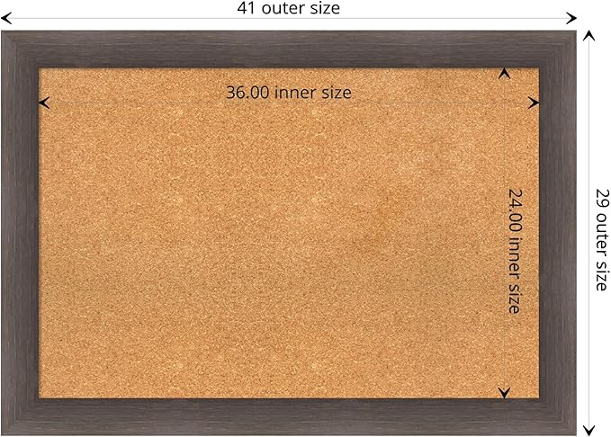 Amanti Art Natural Cork Board for Wall, 29x41 Vision Board with Brown Wood Frame, Large Corkboard Office Decor for Home Organization, Rustic Farmhouse Corkboard Pinboard to display items for home