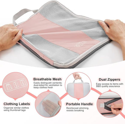 8 Set Compression Packing Cubes for Travel Essentials,Compressible Expandable Packing Cubes for Suitcase,OlarHike Luggage Garment Bags for Travel,Handy Helper for Organizing Clothes(Pink)