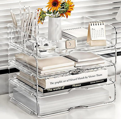 DCA Large Capacity Desk Organizer, 4 Tier Paper Organizer, File Organizer for Desk, Stackable Paper Tray for Office, Home and School